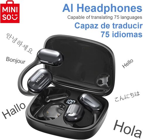سماعات أذن MINISO AI لترجمة اللغة في الوقت الحقيقي 135 لغة 4 في 1 سماعات أذن مترجمة مفتوحة الأذن بلوتوث 5.4 سماعات ترجمة مع تطبيق مناسب iOS وAndroid للسفر وتعلم الأعمال واللياقة البدنية in Kuwait