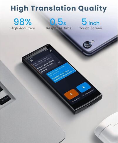 Language Translator Device, 5" Two-Way Language Translator with Real-Time Speech Translation in 60+Languages, Offline/Online Translation, Exportable Translation Records for Travel, Business, Learning in Saudi Arabia