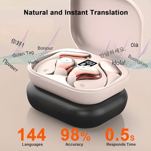 Ai Translation Earbuds Real Time,144 Language Translator Earbuds with APP,Audifonos Traductores Inglés Español,OWS Translating Earbuds Headphones Device for Travel Business Learning 13 in Kuwait