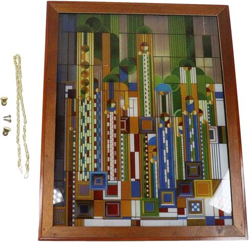 Ebros Frank Lloyd Wright Saguaro Forms And Cactus Flowers Stained Glass Art 3D Desktop Plaque With Wooden Base Or Wall Decor Hanger 15"H X 12"W Modern Architecture Home Library And Office Accent in Saudi Arabia
