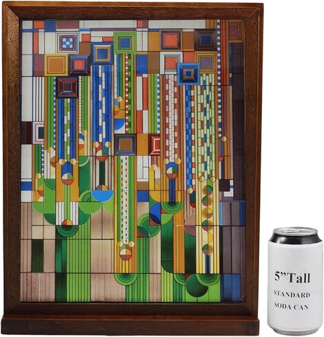 Ebros Frank Lloyd Wright Saguaro Forms And Cactus Flowers Stained Glass Art 3D Desktop Plaque With Wooden Base Or Wall Decor Hanger 15"H X 12"W Modern Architecture Home Library And Office Accent in Saudi Arabia