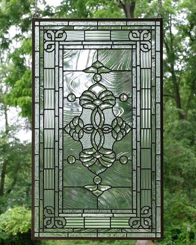 20" x 34" All Clear Beveled Stained Glass Hanging Window Panel in Saudi Arabia