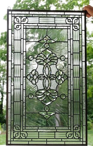 20" x 34" All Clear Beveled Stained Glass Hanging Window Panel in Saudi Arabia