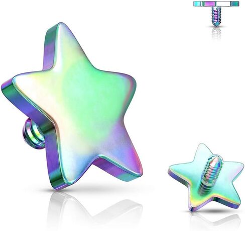 Titanium Anodized Over 316l Surgical Steel Internally Threaded Dermal Top Flat 14g Star Rainbow in Saudi Arabia