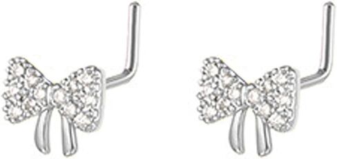 20G Bow L-Shaped Nose Rings for Women Small Rhinestone Bowknot Nose Studs Rings Nostril Nose Studs Dainty Piercing Jewelry in Saudi Arabia