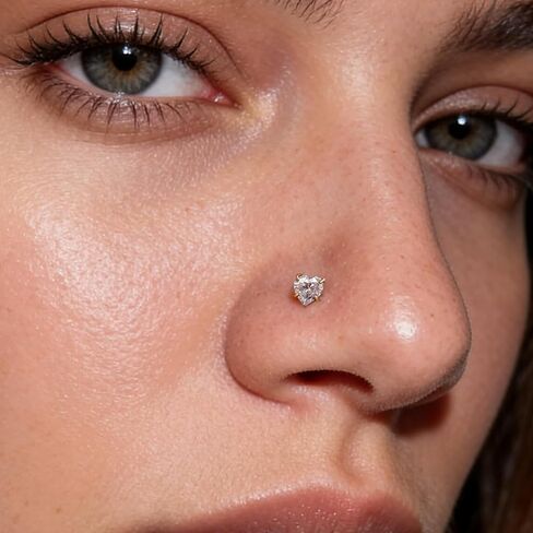 SYLWIA 14K Gold Nose Ring with Heart Moissanite - Hypoallergenic Screw/L-Shape Nose Stud, 20G Solid Gold Nose Piercing Jewelry for Men & Women in Saudi Arabia