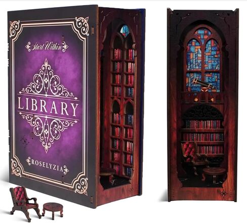 مجموعة أدوات ROSELYZIA Book Nook DIY - NOOKBOOX 3D مكتبة الديوراما الخشبية المصغرة مع ضوء LED - هدية ديكور رف الكتب للبالغين والمراهقين - بنفسجي أرجواني in Kuwait