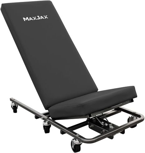 مقعد Maxjax المتحرك المتدحرج يحول بسهولة المظهر المنخفض إلى مقعد العمل مع مسند ظهر مبطن من الفينيل. سعة الوزن 600 رطل للاستخدام في المنزل/المرآب/المتجر in Kuwait
