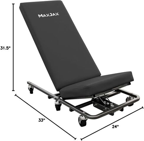 مقعد Maxjax المتحرك المتدحرج يحول بسهولة المظهر المنخفض إلى مقعد العمل مع مسند ظهر مبطن من الفينيل. سعة الوزن 600 رطل للاستخدام في المنزل/المرآب/المتجر in Kuwait