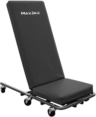 مقعد Maxjax المتحرك المتدحرج يحول بسهولة المظهر المنخفض إلى مقعد العمل مع مسند ظهر مبطن من الفينيل. سعة الوزن 600 رطل للاستخدام في المنزل/المرآب/المتجر in Kuwait