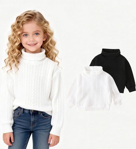 Girls Cable Knit Sweater 2 Pieces Long Sleeve Solid Pullover Casual Cozy Neck Sweater for Kid in Saudi Arabia