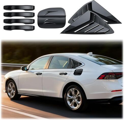 for 2023 2024 2025 Honda Accord Accessories (11th Gen), 7pcs Exterior Trim Kit - Door Handle Covers, Rear Side Window Louvers & Fuel Tank Cover (Glossy Black) in Kuwait