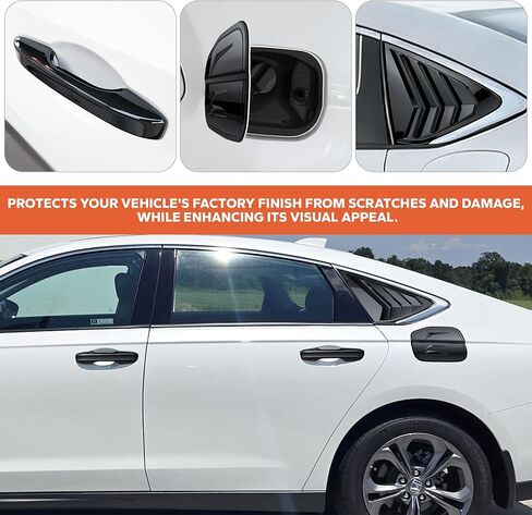 for 2023 2024 2025 Honda Accord Accessories (11th Gen), 7pcs Exterior Trim Kit - Door Handle Covers, Rear Side Window Louvers & Fuel Tank Cover (Glossy Black) in Kuwait