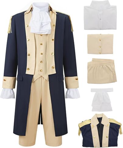 Mens Colonial George Washington Costume Adult 5PCS Musical Hamilton Founding Father Costume Revolutionary War Outfit in Kuwait