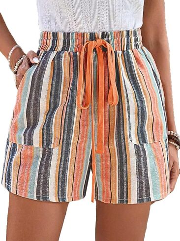 Flamingals Women's Colorblock Drawstring Patch Pocket High Waist Shorts in Saudi Arabia