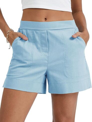Micoson Linen Shorts for Women Casual Comfy Shorts Summer Trendy Mid Waisted Short with Pockets 2026 in Kuwait
