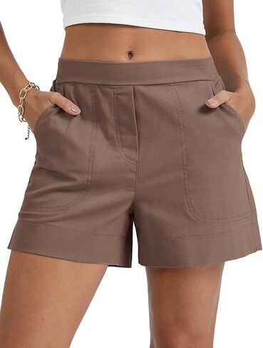 Micoson Linen Shorts for Women Casual Comfy Shorts Summer Trendy Mid Waisted Short with Pockets 2026 in Kuwait