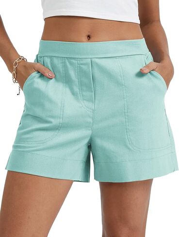 Micoson Linen Shorts for Women Casual Comfy Shorts Summer Trendy Mid Waisted Short with Pockets 2026 in Kuwait