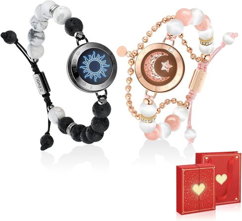 TOTWOO Long Distance Touch Bracelets| Mountain&Sea Touch Bracelets with Beaded Black Agate and Pink Persian Jade |Long Distance Unique Relationship Gifts for Girlfriend in Kuwait