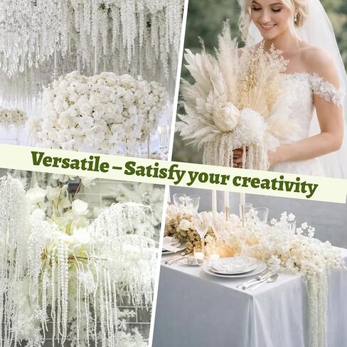 5 قطع من نبات القطيفة الأبيض الطبيعي المجفف، زهور الوستارية المجففة المعلقة مقاس 20-25 بوصة لقوس الزفاف، القطع المركزية، ديكور الحائط، حشو المزهرية، ديكور المنزل in Kuwait