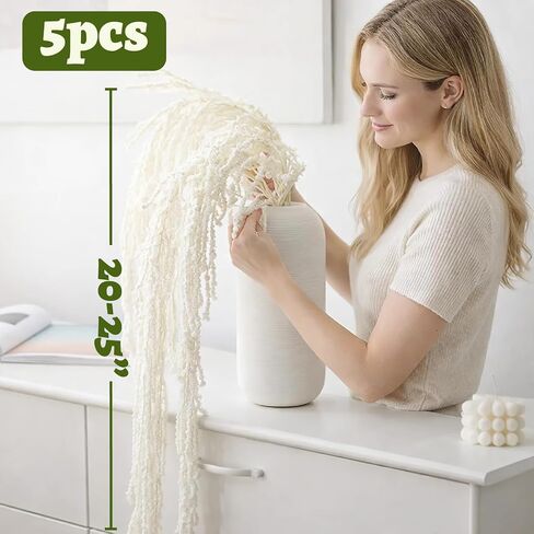 5 قطع من نبات القطيفة الأبيض الطبيعي المجفف، زهور الوستارية المجففة المعلقة مقاس 20-25 بوصة لقوس الزفاف، القطع المركزية، ديكور الحائط، حشو المزهرية، ديكور المنزل in Kuwait