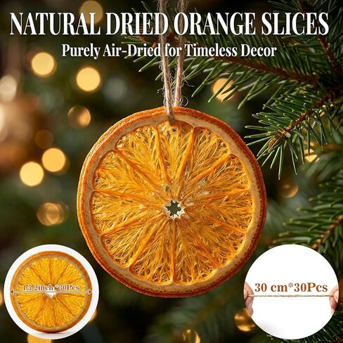 Sukh 30 PCS Dried Orange Slices for Christmas Decoration – Natural Dried Orange Pieces with Hemp Rope,Christmas Wreath Making,Rustic DIY Crafts Holiday Tree and Table Decoration Supplies in Kuwait