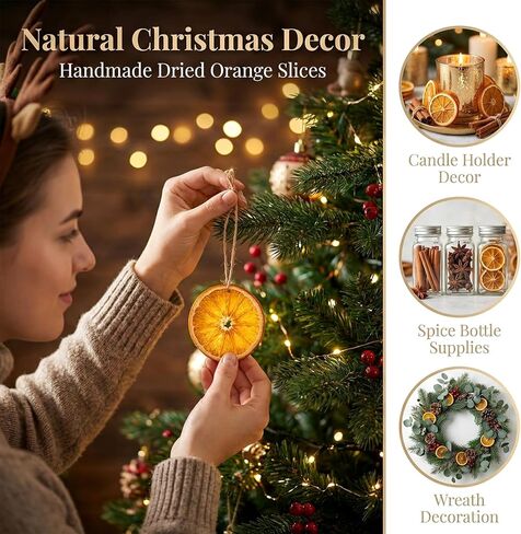 Sukh 30 PCS Dried Orange Slices for Christmas Decoration – Natural Dried Orange Pieces with Hemp Rope,Christmas Wreath Making,Rustic DIY Crafts Holiday Tree and Table Decoration Supplies in Kuwait