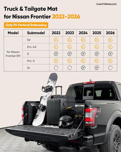 حصيرة الباب الخلفي لسرير الشاحنة لسيارة Nissan Frontier 2022 2023 2024 2025 2026، بطانة بديلة للشاحنة لسرير 5 أقدام وباب خلفي على شكل دائرة، ملحقات سوداء مقاومة للانزلاق من مادة TPE مناسبة لجميع الأحوال الجوية in Kuwait