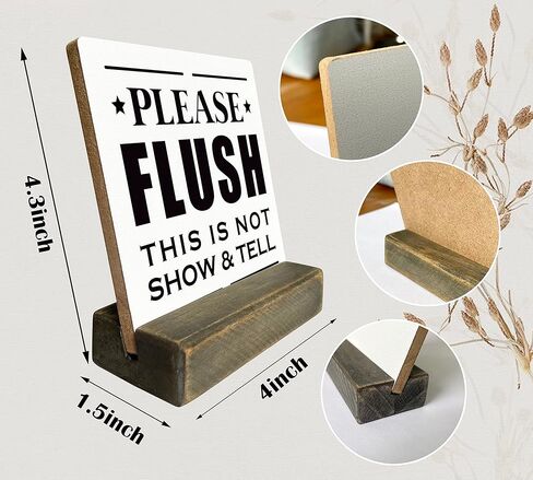 Bathroom Wood Sign, Please Flush Sign, Housewarming Gift, Plaque with Wooden Stand, Bathroom Wood Sign Plaque Gift, Funny Bathroom Decor, Funny Restroom Home Decor, Small Wood Sign in Saudi Arabia