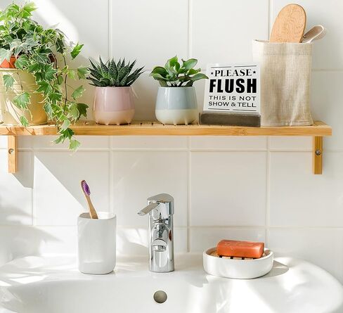 Bathroom Wood Sign, Please Flush Sign, Housewarming Gift, Plaque with Wooden Stand, Bathroom Wood Sign Plaque Gift, Funny Bathroom Decor, Funny Restroom Home Decor, Small Wood Sign in Saudi Arabia