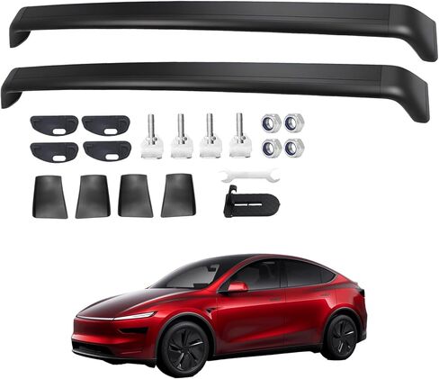 2025-2026 Tesla Model y Juniper Roof Rack Cross Bars 2 قطعة مجموعة رف الأمتعة الثقيلة 550 رطل سعة نظام حامل البضائع على السطح لرف الكاياك رف الدراجة على السطح حامل الأمتعة جسم من الألومنيوم in Kuwait