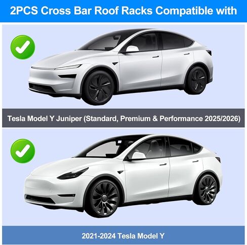 2025-2026 Tesla Model y Juniper Roof Rack Cross Bars 2 قطعة مجموعة رف الأمتعة الثقيلة 550 رطل سعة نظام حامل البضائع على السطح لرف الكاياك رف الدراجة على السطح حامل الأمتعة جسم من الألومنيوم in Kuwait