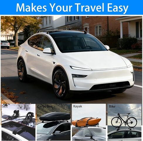 2025-2026 Tesla Model y Juniper Roof Rack Cross Bars 2 قطعة مجموعة رف الأمتعة الثقيلة 550 رطل سعة نظام حامل البضائع على السطح لرف الكاياك رف الدراجة على السطح حامل الأمتعة جسم من الألومنيوم in Kuwait
