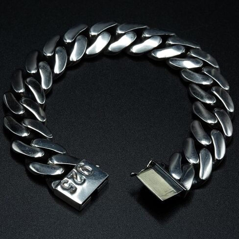 Polished 925 Sterling Silver Heavy 18mm Cuban Curb Chain Wide Bracelet in Saudi Arabia