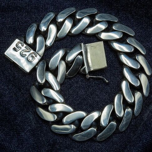 Polished 925 Sterling Silver Heavy 18mm Cuban Curb Chain Wide Bracelet in Saudi Arabia
