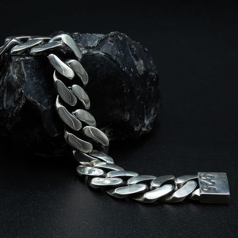 Polished 925 Sterling Silver Heavy 18mm Cuban Curb Chain Wide Bracelet in Saudi Arabia