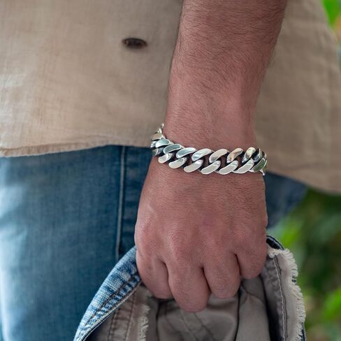 Polished 925 Sterling Silver Heavy 18mm Cuban Curb Chain Wide Bracelet in Saudi Arabia