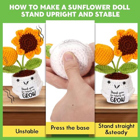 زينة كروشيه عباد الشمس الإيجابية الصغيرة المصنوعة يدويًا مع بطاقة، شكرًا لمساعدتي على النمو، هدايا للمدرسين للنساء، والكريسماس، وأعياد الميلاد، والتخرج، وهدية السنة الجديدة. in Kuwait