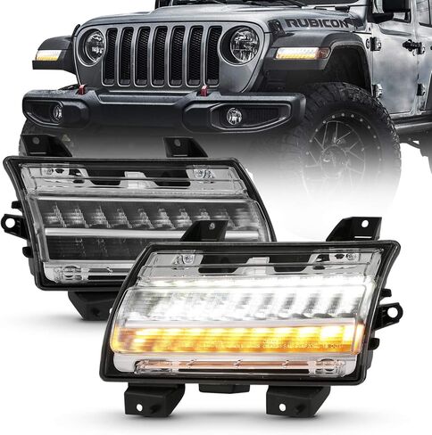 AmeriLite for 2018-2020 Jeep Wrangler JL LED Type [Full LED DRL] Sequential Bumper Parking Lamp Turn Signal Smoke Lights Set - Passenger and Driver Side in Saudi Arabia
