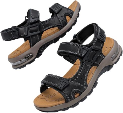 ziitop Men's Beach Sandals Leather Open Toe Water Shoes Outdoor Sport Hiking Sandals with Adjustable Strap Air Cushion for Summer in Saudi Arabia