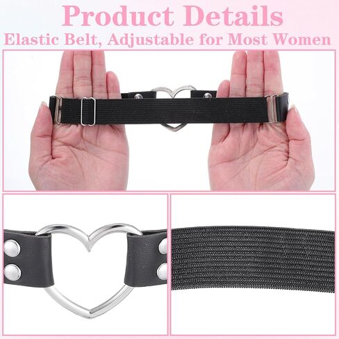 2Pcs Leather Heart Garter, Adjustable Thigh Garter Belt Punk Rock Leg Ring for Women Cosplay Party (Black) in Saudi Arabia