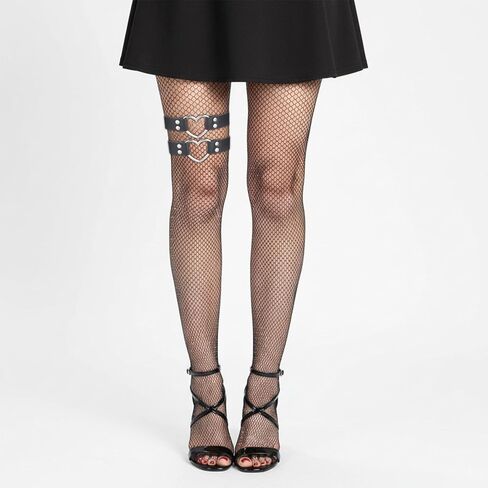 2Pcs Leather Heart Garter, Adjustable Thigh Garter Belt Punk Rock Leg Ring for Women Cosplay Party (Black) in Saudi Arabia