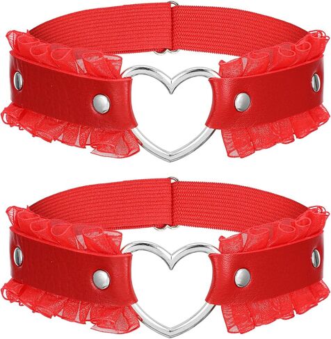 2Pcs Lace Heart-Shaped Thigh Garter, Elastic Thigh Ring Garters Adjustable, Garters Gothic Punk Leg Ring Suspende for Cosplay Special Occasions, Red in Saudi Arabia