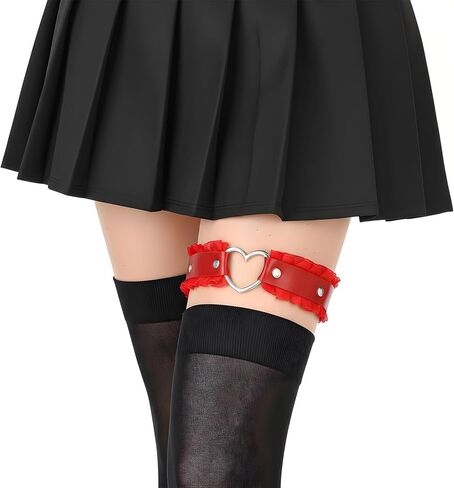 2Pcs Lace Heart-Shaped Thigh Garter, Elastic Thigh Ring Garters Adjustable, Garters Gothic Punk Leg Ring Suspende for Cosplay Special Occasions, Red in Saudi Arabia