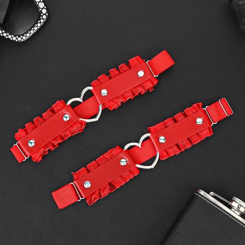 2Pcs Lace Heart-Shaped Thigh Garter, Elastic Thigh Ring Garters Adjustable, Garters Gothic Punk Leg Ring Suspende for Cosplay Special Occasions, Red in Saudi Arabia