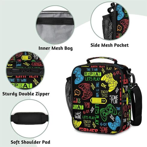Lunch Box for Boys Girls - Reusable Insulated Lunch Bags for Kids - Gamer Gamepad Large Capacity Cooler Back to School Lunch Thermal Meal Tote Kit in Saudi Arabia