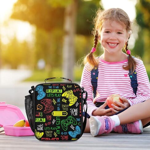 Lunch Box for Boys Girls - Reusable Insulated Lunch Bags for Kids - Gamer Gamepad Large Capacity Cooler Back to School Lunch Thermal Meal Tote Kit in Saudi Arabia