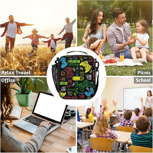 Lunch Box for Boys Girls - Reusable Insulated Lunch Bags for Kids - Gamer Gamepad Large Capacity Cooler Back to School Lunch Thermal Meal Tote Kit in Saudi Arabia