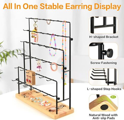 Earring Display for Vendors, 36 Hooks Earring Display Stands for Selling, Earring Holder Organizer for Earring Cards, Bracelets, Necklaces, Rings, Keychains Retail-Burlywood in Kuwait