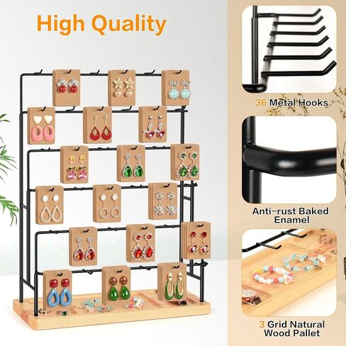 Earring Display for Vendors, 36 Hooks Earring Display Stands for Selling, Earring Holder Organizer for Earring Cards, Bracelets, Necklaces, Rings, Keychains Retail-Burlywood in Kuwait